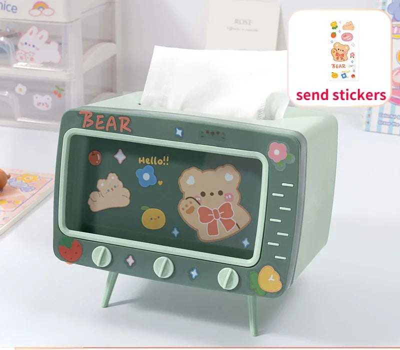 TV Tissue Box Holder with Phone Stand