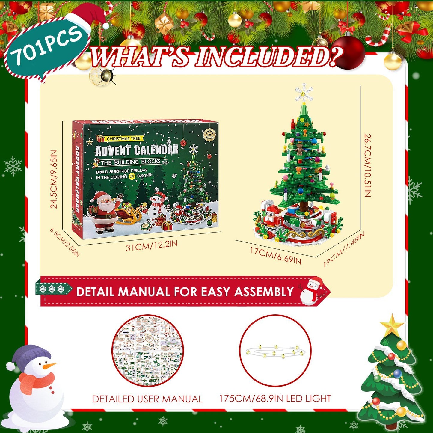Christmas Tree Building Blocks with LED & Advent Calendar