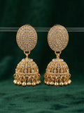 Gold Oval Kundan & Stone-Studded Jhumka