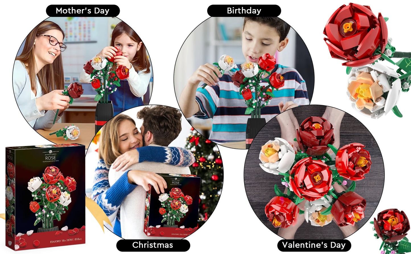 Rose Flower Bouquet Building Set