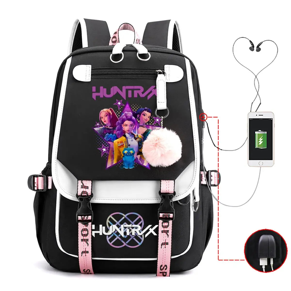 Trendy 2025 KPop Movie Print Backpack for Girls & Boys