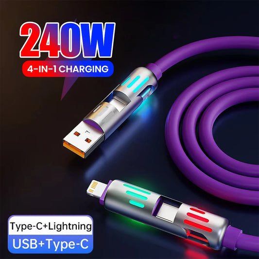 240W 4 in 1 Fast Charging Cable USB-A/USB-C to Type-C & Lightning