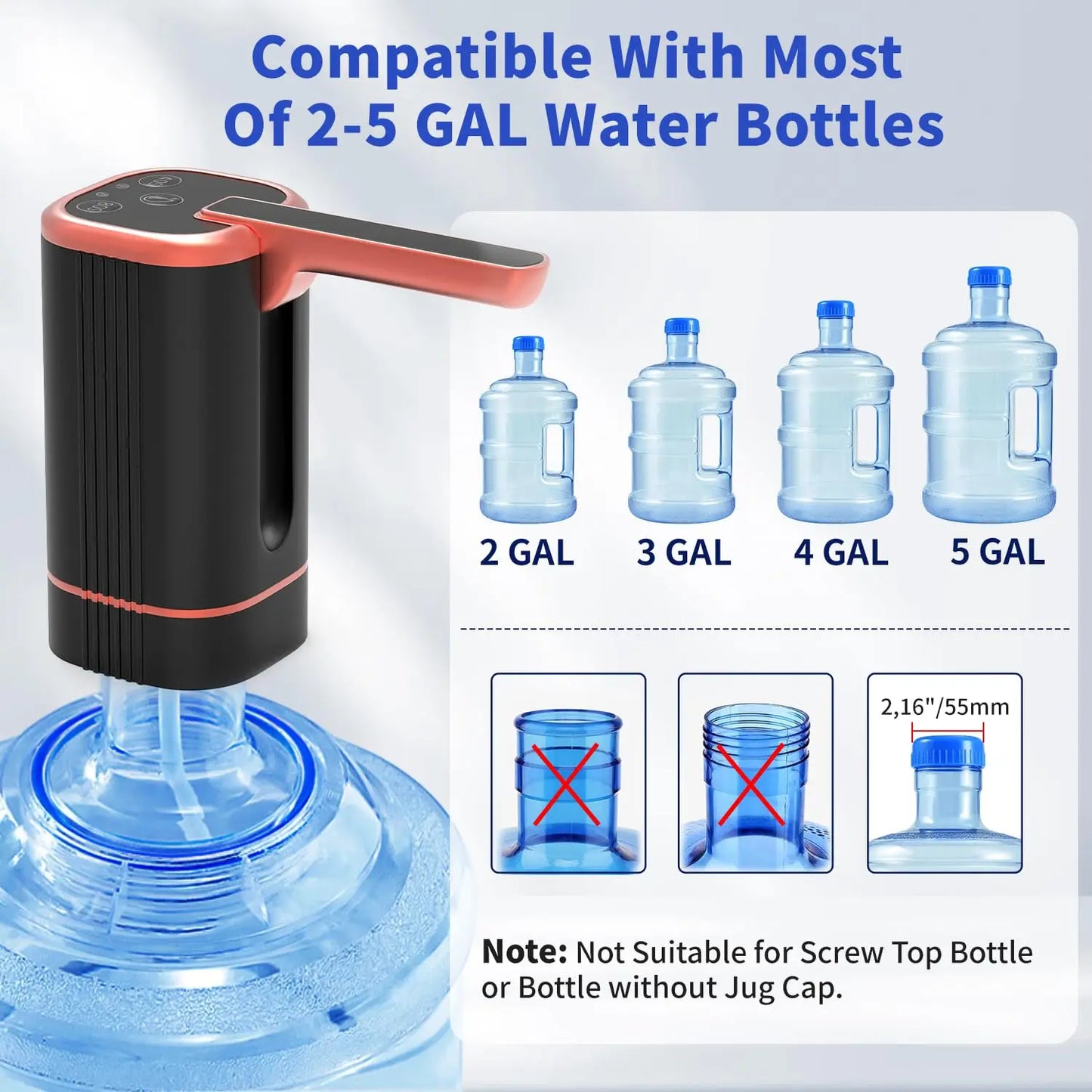 Portable USB Water Dispenser for 2–5 Gallon Bottles