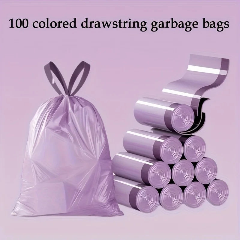 Purple Drawstring Disposable Trash Bags 100 Pack