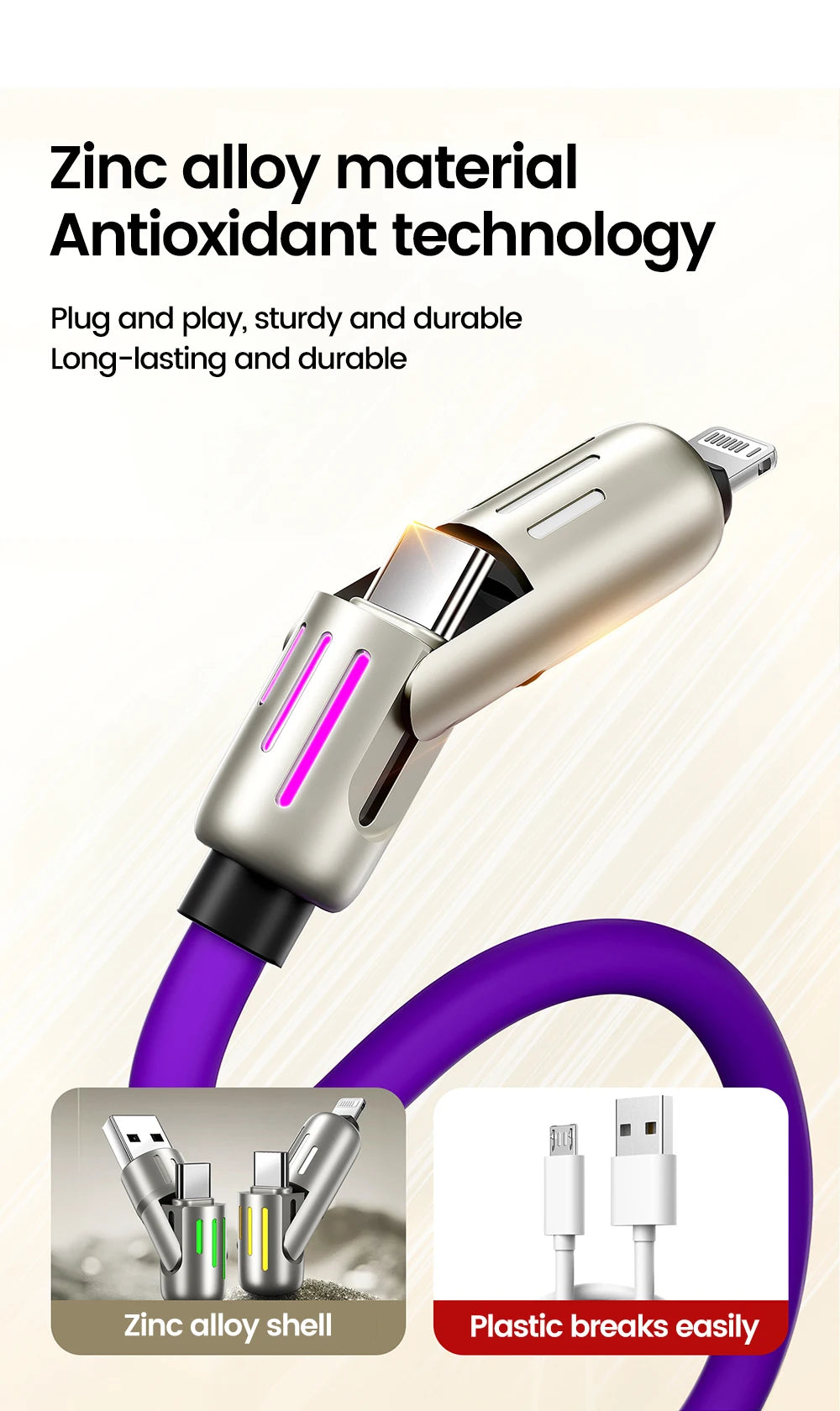 240W 4 in 1 Fast Charging Cable USB-A/USB-C to Type-C & Lightning