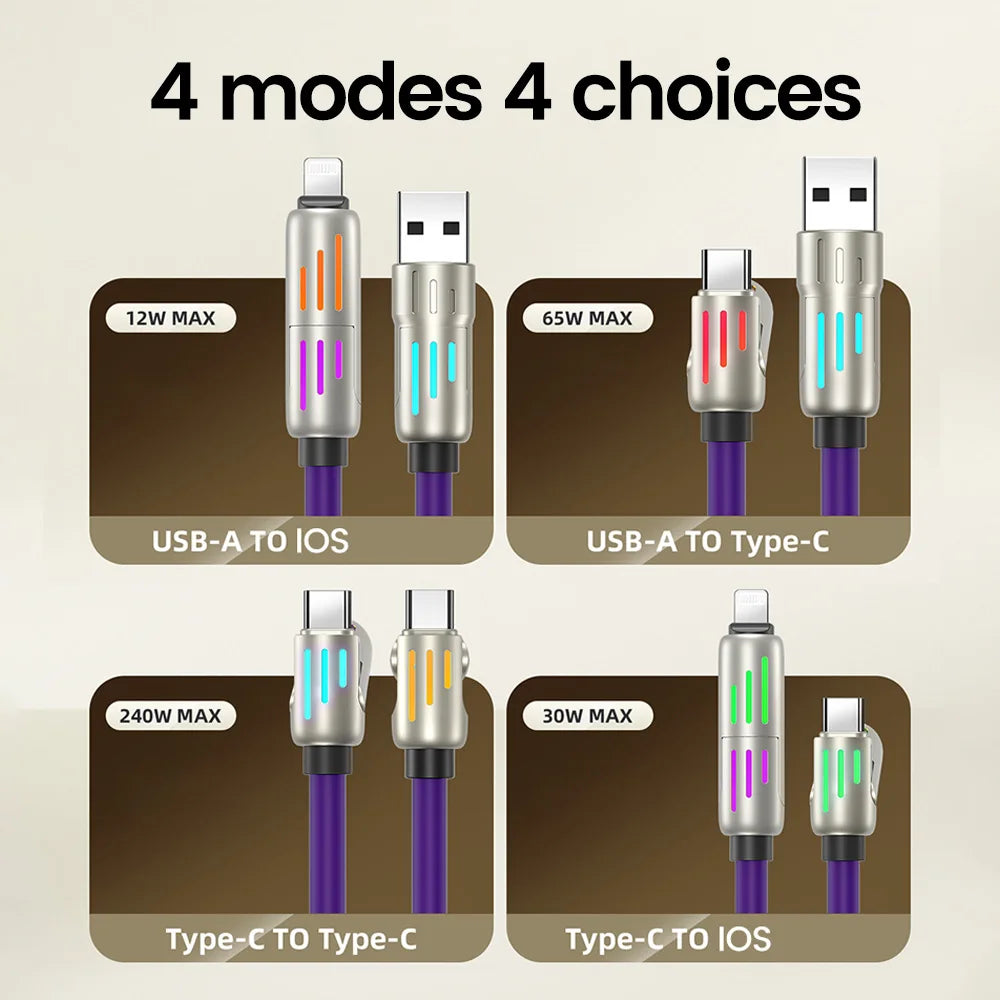 240W 4 in 1 Fast Charging Cable USB-A/USB-C to Type-C & Lightning