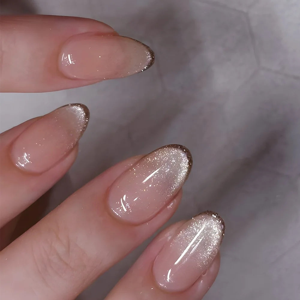 Textured 3D Metallic French Manicure Press-On Nails