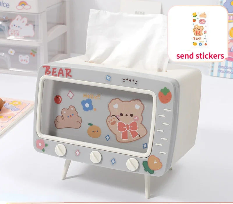 TV Tissue Box Holder with Phone Stand