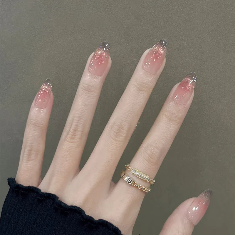 Textured 3D Metallic French Manicure Press-On Nails