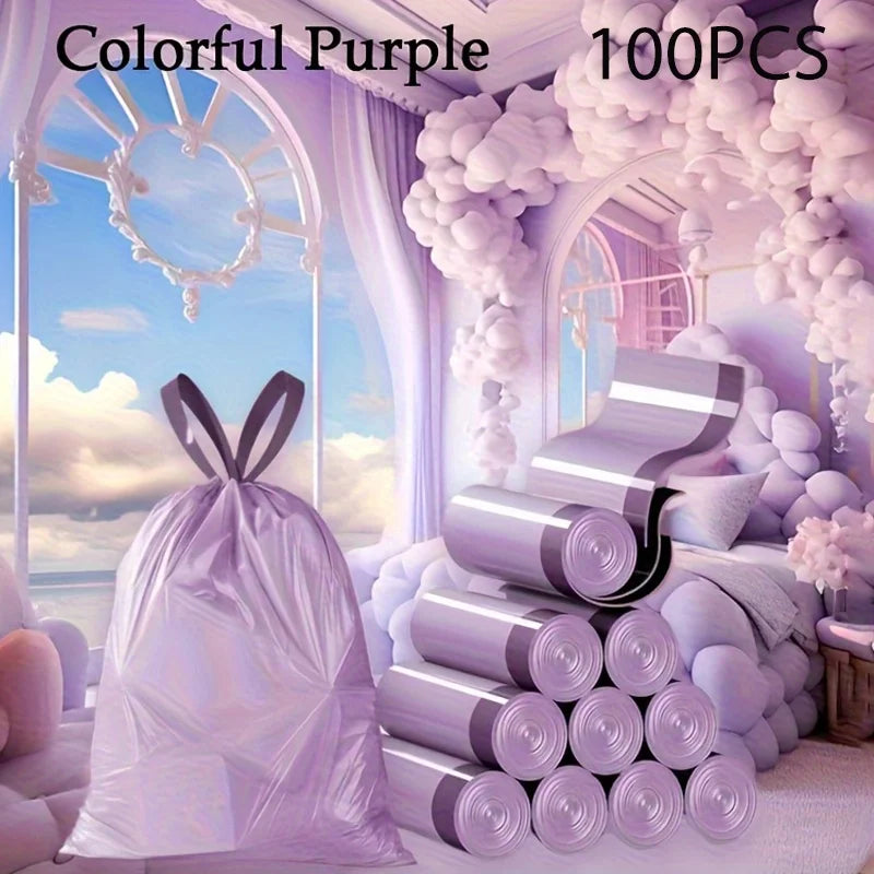 Purple Drawstring Disposable Trash Bags 100 Pack