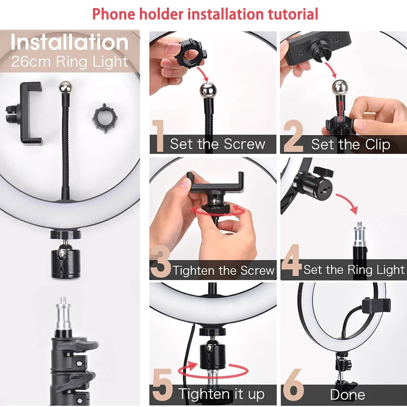 LED Selfie Ring Lamp with Phone Holder Tripod