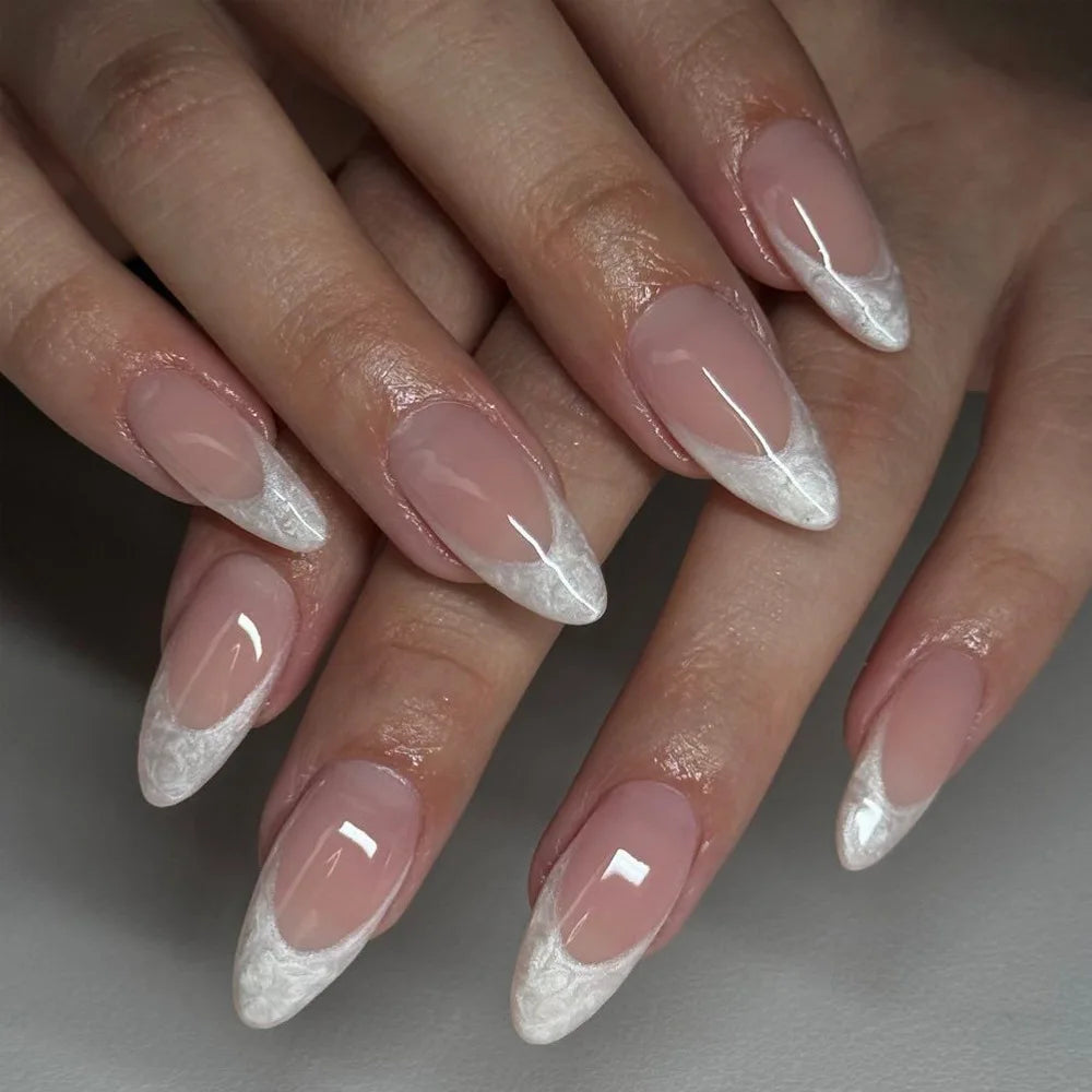 Textured 3D Metallic French Manicure Press-On Nails