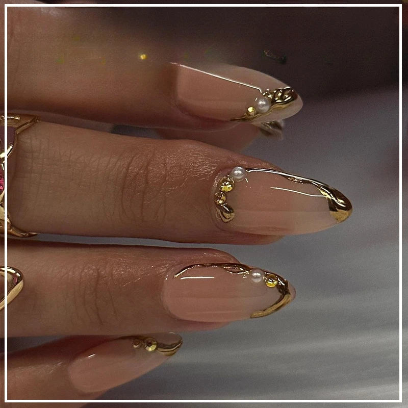 Textured 3D Metallic French Manicure Press-On Nails