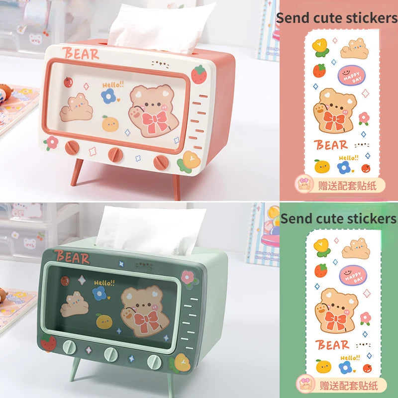 TV Tissue Box Holder with Phone Stand