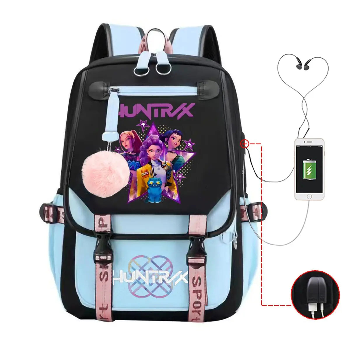 Trendy 2025 KPop Movie Print Backpack for Girls & Boys