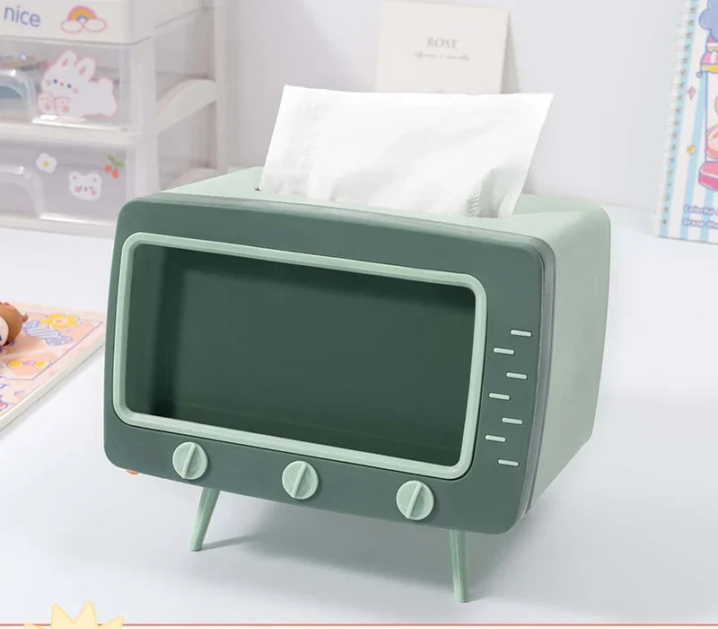 TV Tissue Box Holder with Phone Stand