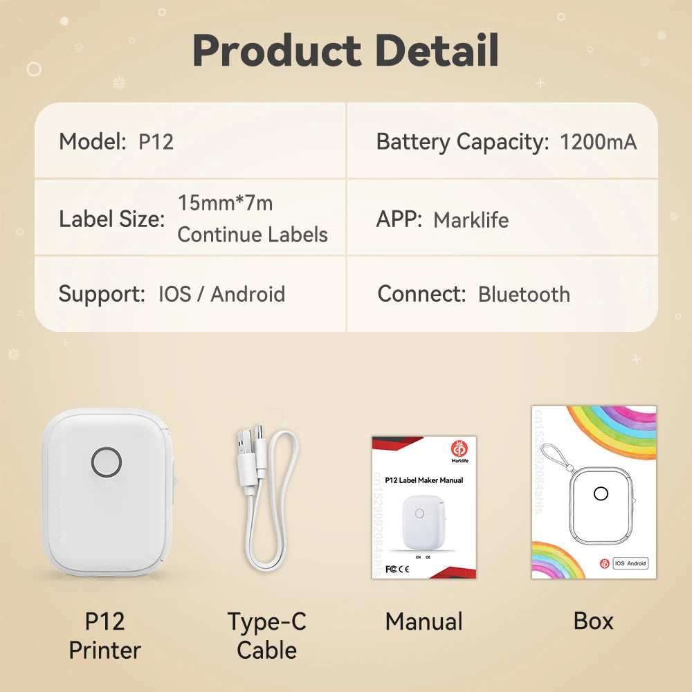 Portable P12 Mini Label Printer
