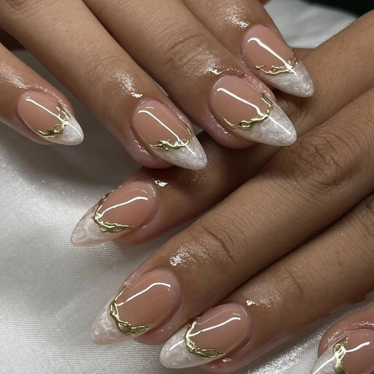 Textured 3D Metallic French Manicure Press-On Nails