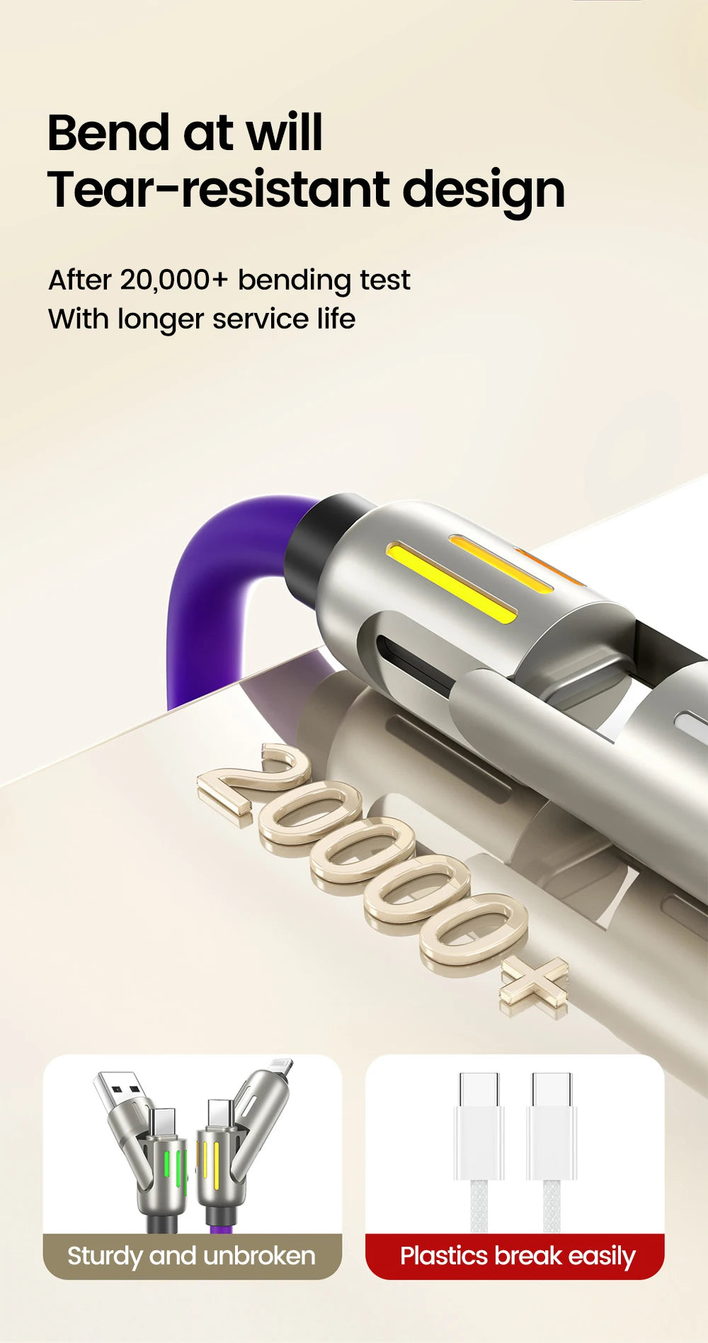 240W 4 in 1 Fast Charging Cable USB-A/USB-C to Type-C & Lightning