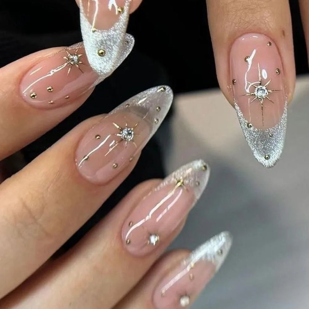 Textured 3D Metallic French Manicure Press-On Nails