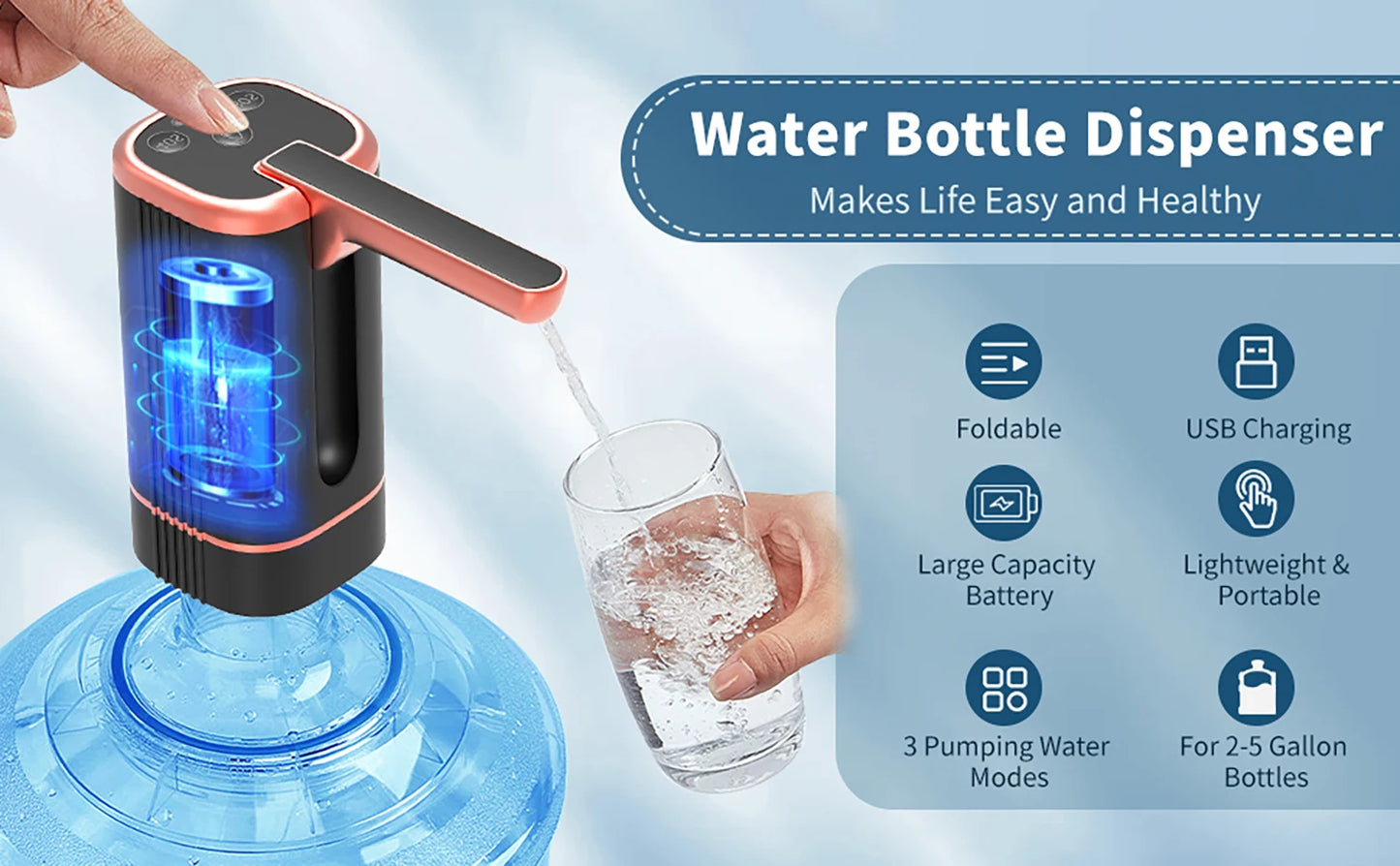 Portable USB Water Dispenser for 2–5 Gallon Bottles