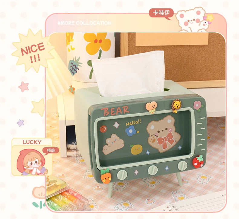 TV Tissue Box Holder with Phone Stand