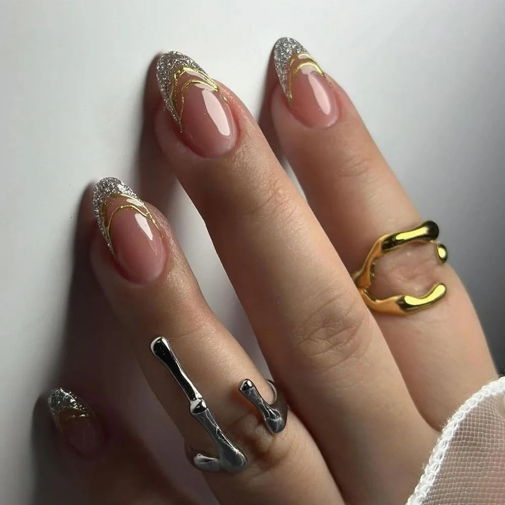 Textured 3D Metallic French Manicure Press-On Nails