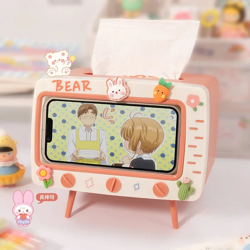 TV Tissue Box Holder with Phone Stand