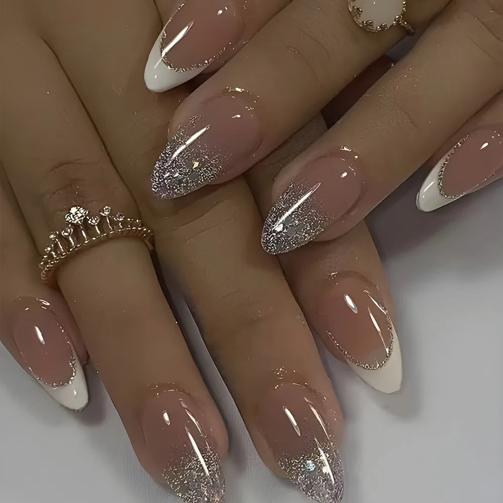 Textured 3D Metallic French Manicure Press-On Nails