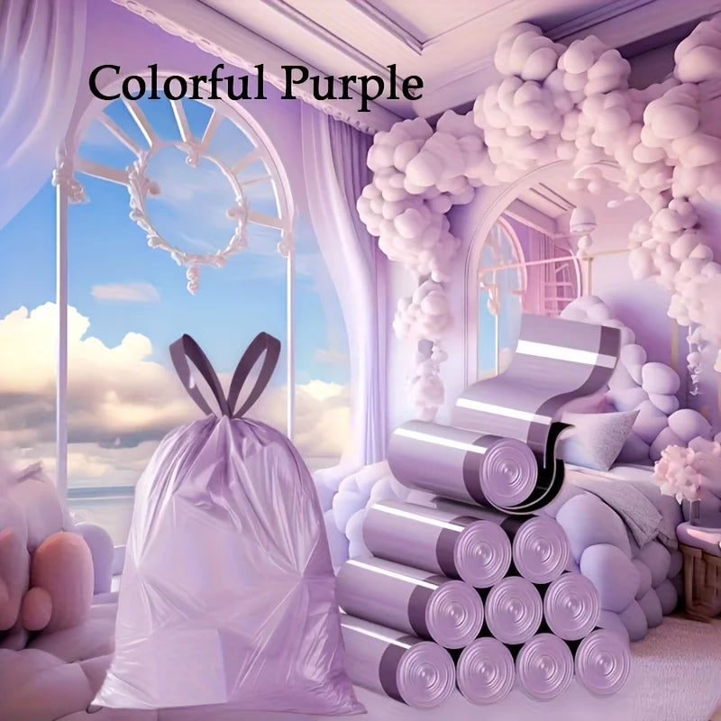 Purple Drawstring Disposable Trash Bags 100 Pack