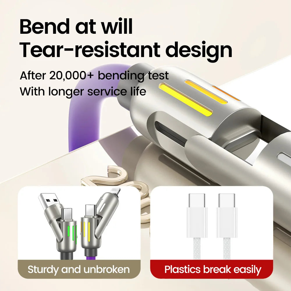 240W 4 in 1 Fast Charging Cable USB-A/USB-C to Type-C & Lightning