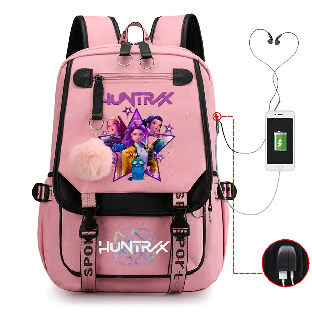 Trendy 2025 KPop Movie Print Backpack for Girls & Boys