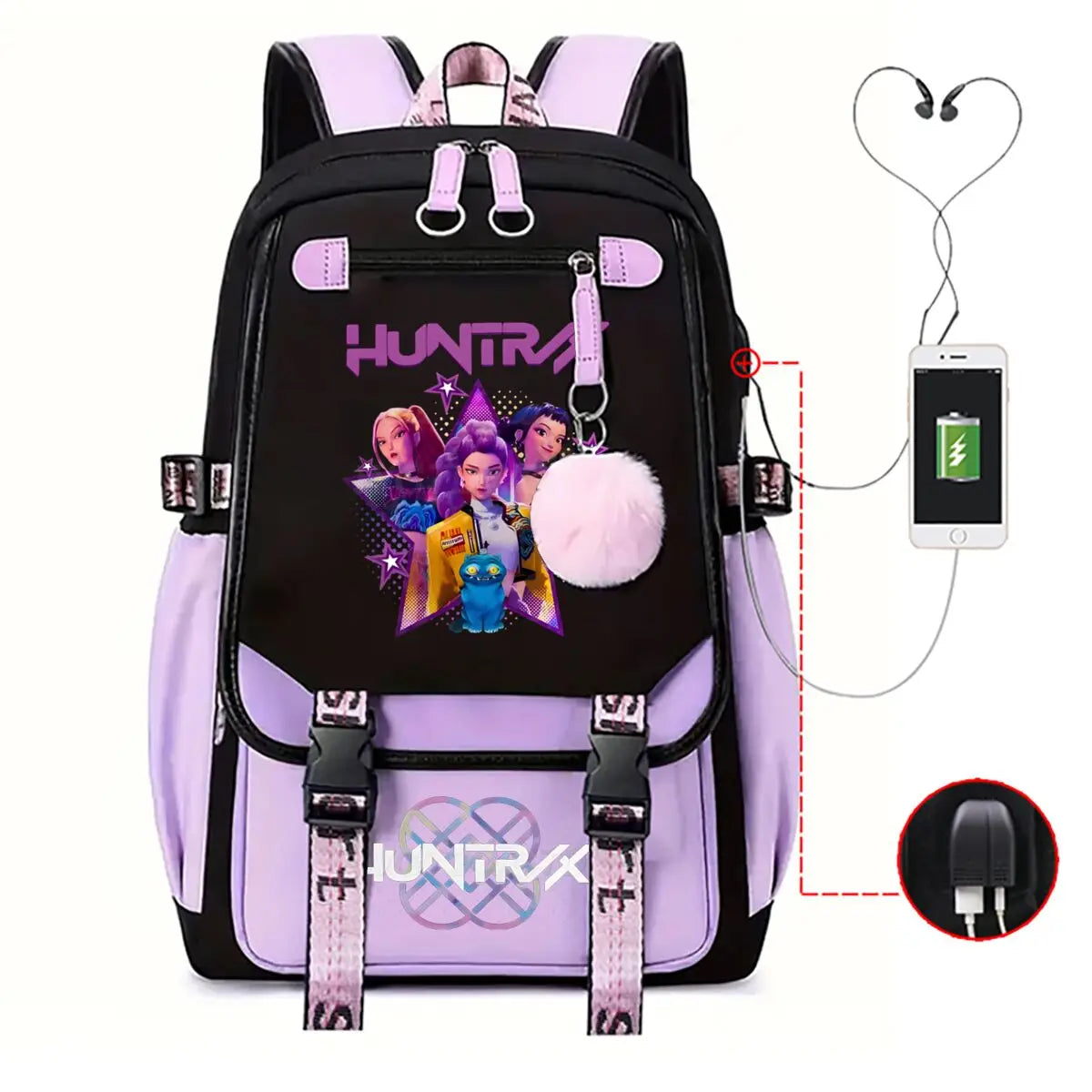 Trendy 2025 KPop Movie Print Backpack for Girls & Boys