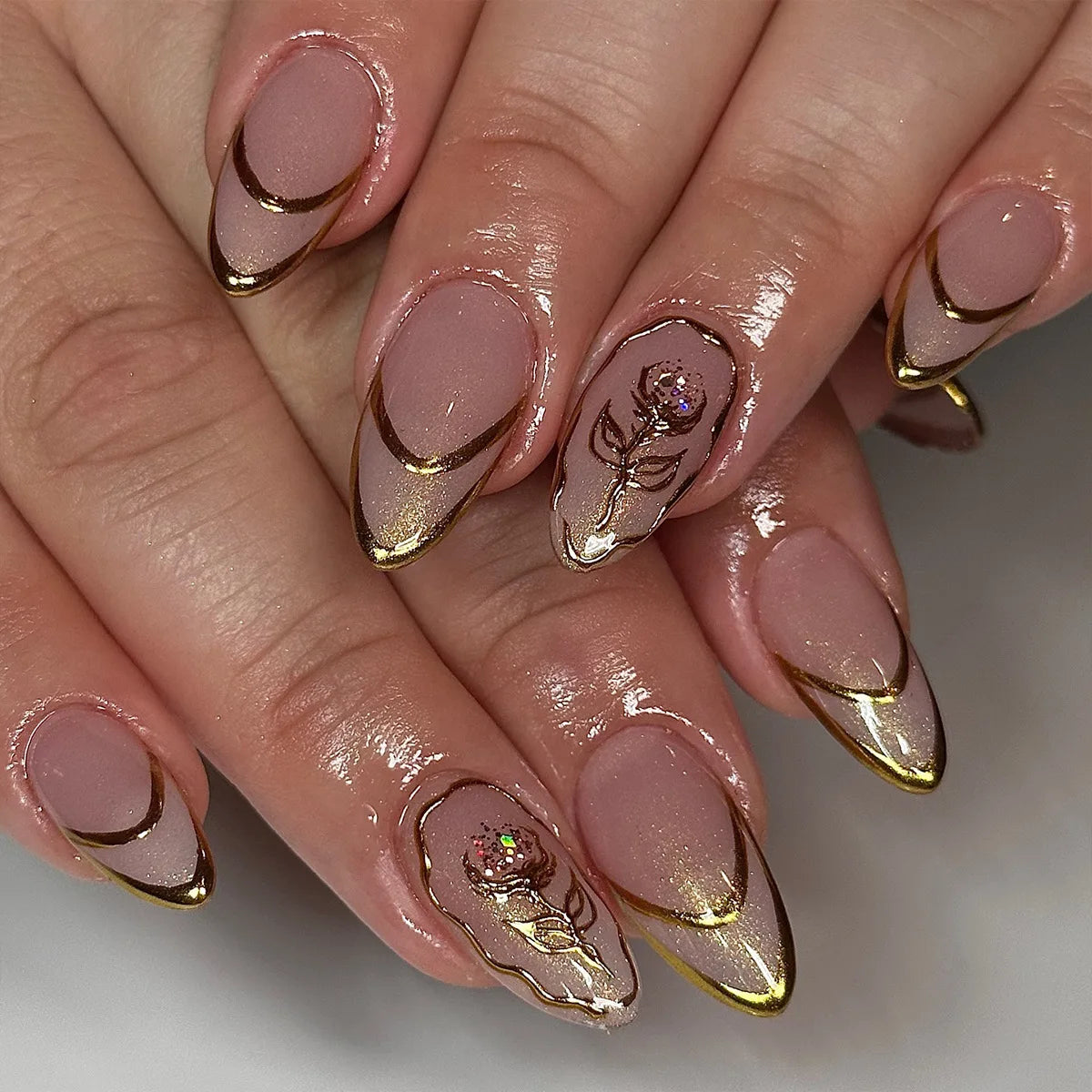 Textured 3D Metallic French Manicure Press-On Nails