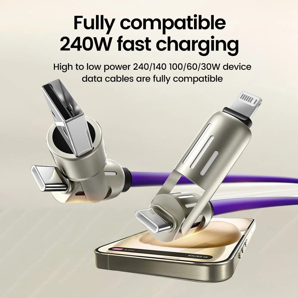 240W 4 in 1 Fast Charging Cable USB-A/USB-C to Type-C & Lightning