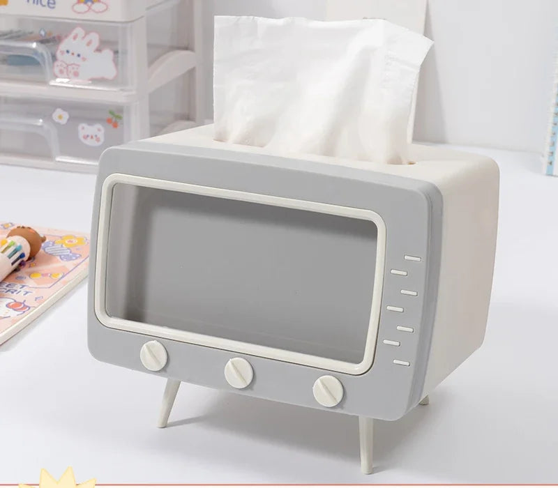 TV Tissue Box Holder with Phone Stand
