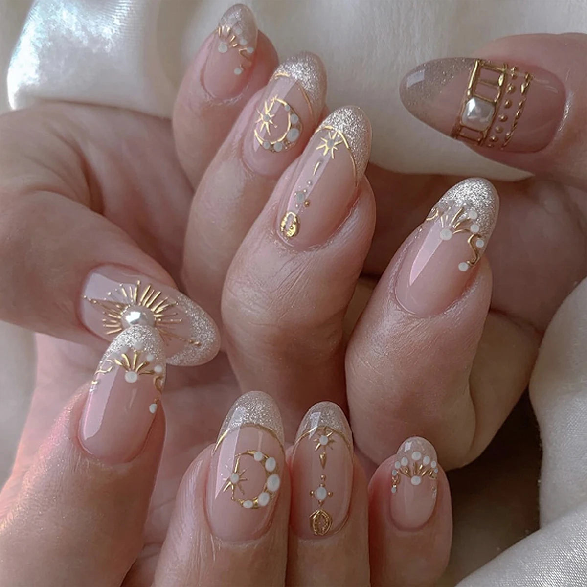 Textured 3D Metallic French Manicure Press-On Nails