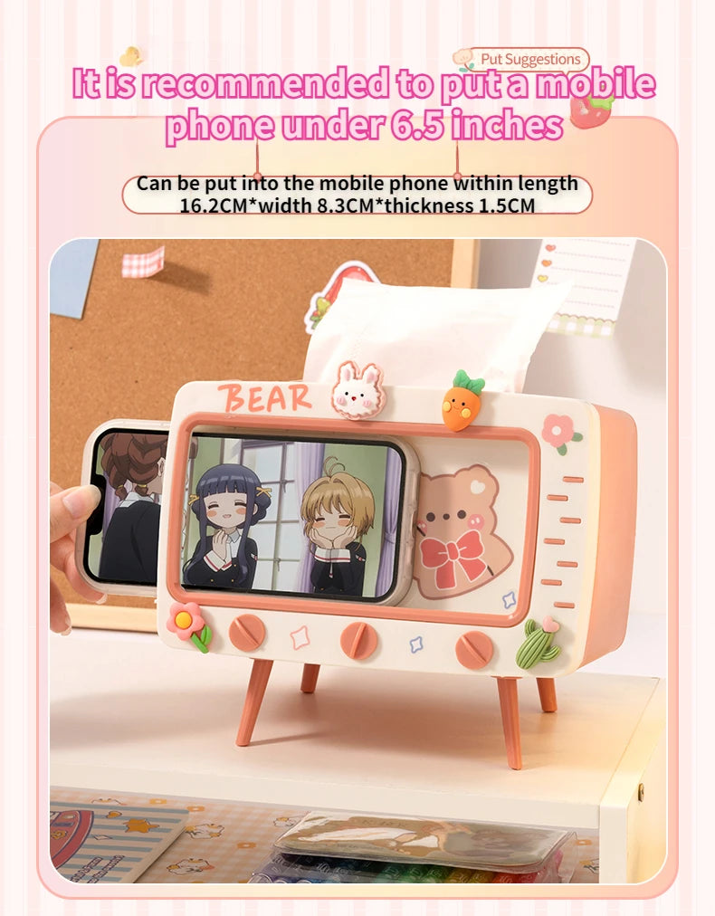 TV Tissue Box Holder with Phone Stand