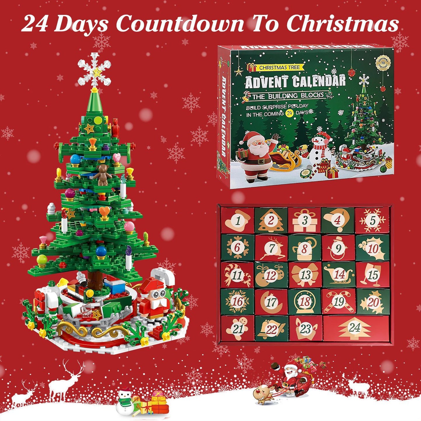 Christmas Tree Building Blocks with LED & Advent Calendar
